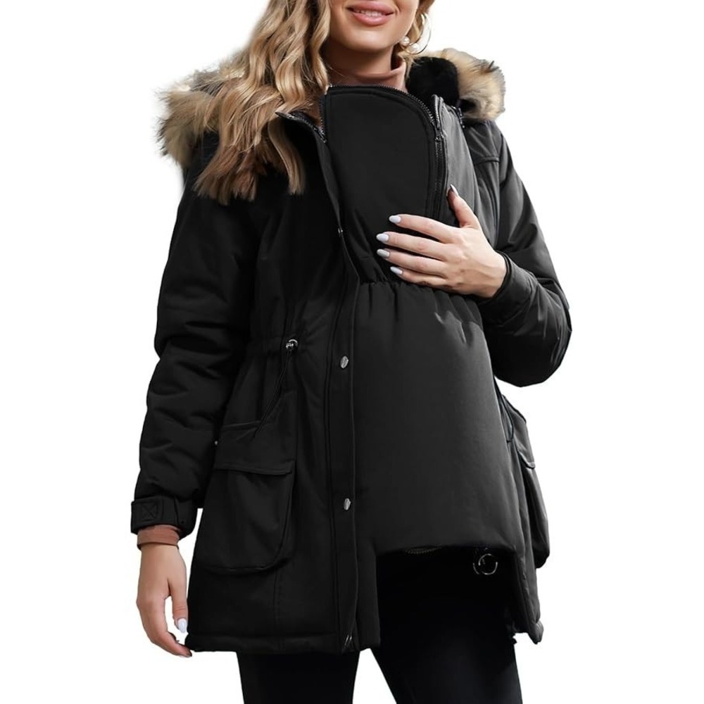 Womens Maternity 3 in 1  Outwear Fleece Lined Coat Winter Size Small (4-6) Black